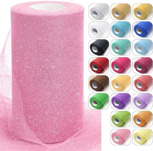 Gold Glitter Tulle Fabric Rolls, 6 Inch x 50 Yards Sparkling Spool Ribbon Sequin Netting for DIY Tutu Skirt Wedding Decoration Christmas Party Backdrop Gift Wrapping Bow Craft Supplies in Kuwait