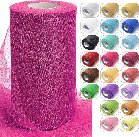 Gold Glitter Tulle Fabric Rolls, 6 Inch x 50 Yards Sparkling Spool Ribbon Sequin Netting for DIY Tutu Skirt Wedding Decoration Christmas Party Backdrop Gift Wrapping Bow Craft Supplies in Kuwait
