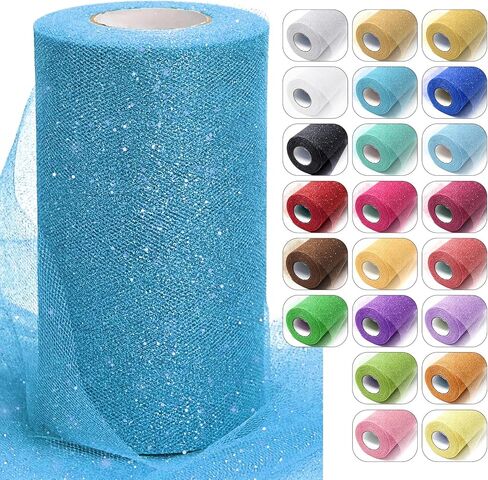 Gold Glitter Tulle Fabric Rolls, 6 Inch x 50 Yards Sparkling Spool Ribbon Sequin Netting for DIY Tutu Skirt Wedding Decoration Christmas Party Backdrop Gift Wrapping Bow Craft Supplies in Kuwait