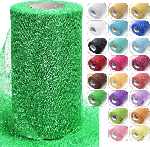 Gold Glitter Tulle Fabric Rolls, 6 Inch x 50 Yards Sparkling Spool Ribbon Sequin Netting for DIY Tutu Skirt Wedding Decoration Christmas Party Backdrop Gift Wrapping Bow Craft Supplies in Kuwait