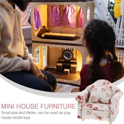 IMIKEYA 1:12 Dollhouse Couch Furniture: Dollhouse Sofa Couch Miniature Living Room Furniture Doll House Fabric Printed Sofa with Pillow and Living Room Accessories in Saudi Arabia