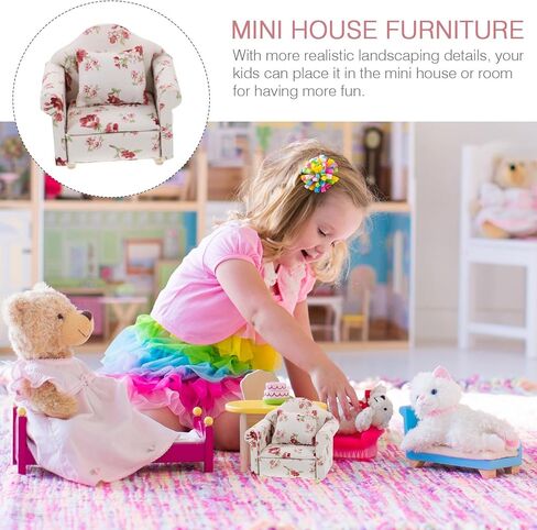 IMIKEYA 1:12 Dollhouse Couch Furniture: Dollhouse Sofa Couch Miniature Living Room Furniture Doll House Fabric Printed Sofa with Pillow and Living Room Accessories in Saudi Arabia