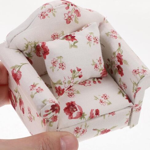 IMIKEYA 1:12 Dollhouse Couch Furniture: Dollhouse Sofa Couch Miniature Living Room Furniture Doll House Fabric Printed Sofa with Pillow and Living Room Accessories in Saudi Arabia