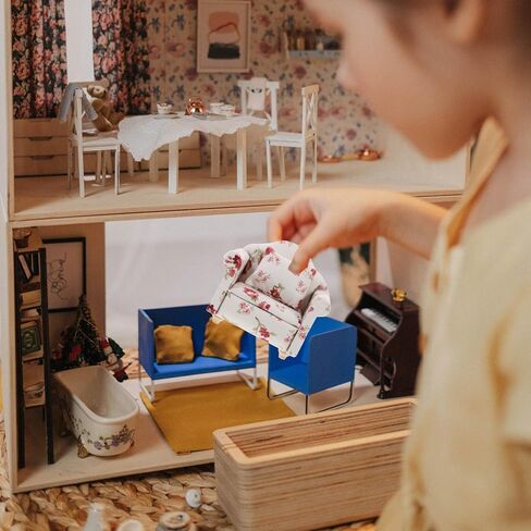 IMIKEYA 1:12 Dollhouse Couch Furniture: Dollhouse Sofa Couch Miniature Living Room Furniture Doll House Fabric Printed Sofa with Pillow and Living Room Accessories in Saudi Arabia