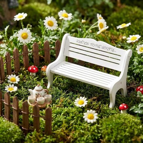 LOGOFUN Miniature Wooden Bench Mini Wood Park Bench DIY Benches Small Figurine Display Benches for Dollhouse Outdoor Party Accessories - White in Saudi Arabia