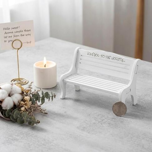 LOGOFUN Miniature Wooden Bench Mini Wood Park Bench DIY Benches Small Figurine Display Benches for Dollhouse Outdoor Party Accessories - White in Saudi Arabia
