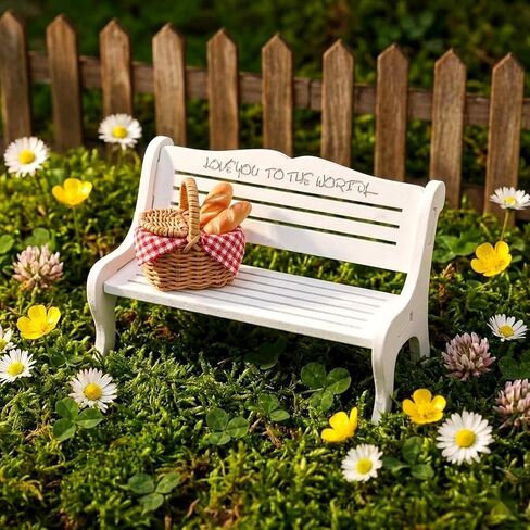 LOGOFUN Miniature Wooden Bench Mini Wood Park Bench DIY Benches Small Figurine Display Benches for Dollhouse Outdoor Party Accessories - White in Saudi Arabia