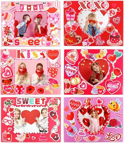 DERAYEE 24 Pack Valentines Picture Frame Craft Kits with Stickers, DIY Sweet Love XOXO Heart Paper Photo Frames for Kids Valentine's Day Gifts School Classroom Activities in Saudi Arabia