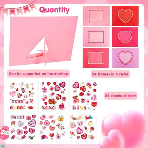 DERAYEE 24 Pack Valentines Picture Frame Craft Kits with Stickers, DIY Sweet Love XOXO Heart Paper Photo Frames for Kids Valentine's Day Gifts School Classroom Activities in Saudi Arabia