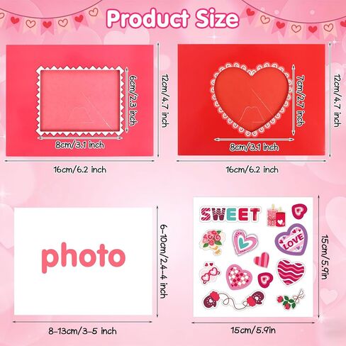 DERAYEE 24 Pack Valentines Picture Frame Craft Kits with Stickers, DIY Sweet Love XOXO Heart Paper Photo Frames for Kids Valentine's Day Gifts School Classroom Activities in Saudi Arabia