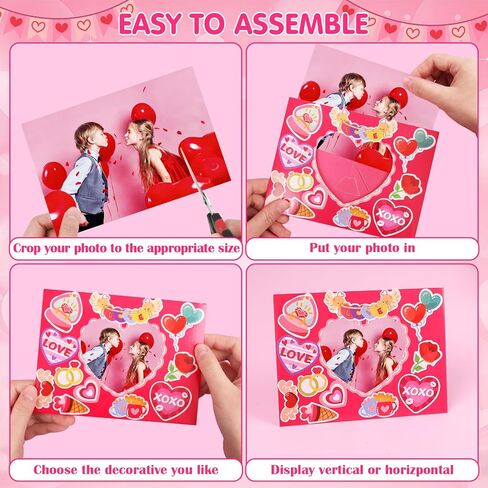 DERAYEE 24 Pack Valentines Picture Frame Craft Kits with Stickers, DIY Sweet Love XOXO Heart Paper Photo Frames for Kids Valentine's Day Gifts School Classroom Activities in Saudi Arabia