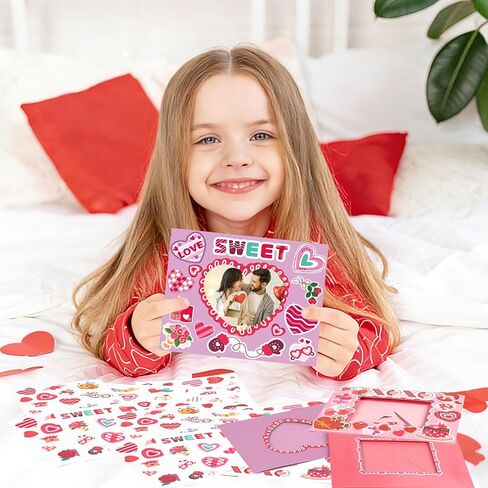 DERAYEE 24 Pack Valentines Picture Frame Craft Kits with Stickers, DIY Sweet Love XOXO Heart Paper Photo Frames for Kids Valentine's Day Gifts School Classroom Activities in Saudi Arabia