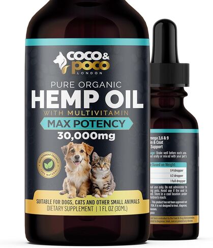 زيت CocoPoco® للكلاب والقطط - صنع في المملكة المتحدة - زيت للكلاب - طبيعي 100% يساعد في علاج القلق والألم والإجهاد والنوم والتهاب المفاصل وتخفيف النوبات - دعم الورك والمفاصل - قطرات مهدئة in Kuwait