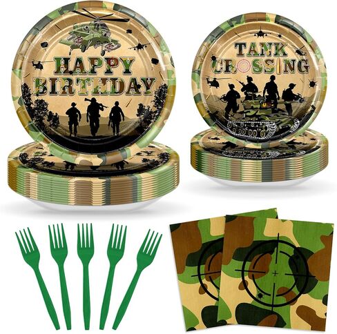 Avezano 96 pcs Camo Birthday Party Decorations Army Birthday Party Plates and Napkins Disposable Camouflage Party Dessert Dinnerwares Serve 24 Guests in Saudi Arabia