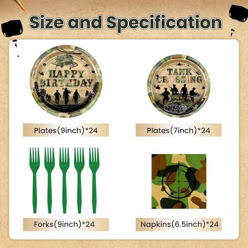 Avezano 96 pcs Camo Birthday Party Decorations Army Birthday Party Plates and Napkins Disposable Camouflage Party Dessert Dinnerwares Serve 24 Guests in Saudi Arabia
