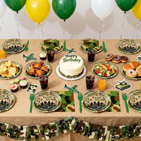 Avezano 96 pcs Camo Birthday Party Decorations Army Birthday Party Plates and Napkins Disposable Camouflage Party Dessert Dinnerwares Serve 24 Guests in Saudi Arabia
