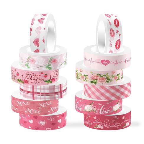 Adirasenotek 12 Rolls Pink Heart Washi Tape Decorative Tape Vintage Decorative Masking Tapes Valentine's Day Love Heart Floral Pattern for DIY Art Craft Gift Wrapping Scrapbook Journal Planners in Saudi Arabia