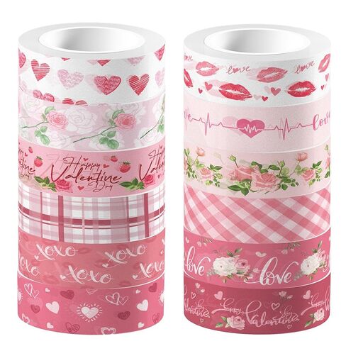 Adirasenotek 12 Rolls Pink Heart Washi Tape Decorative Tape Vintage Decorative Masking Tapes Valentine's Day Love Heart Floral Pattern for DIY Art Craft Gift Wrapping Scrapbook Journal Planners in Saudi Arabia