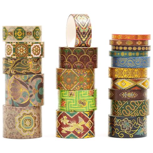 20 Rolls Chinese Style Washi Tape Set, Ancient Palace Pattern Decorative Masking Tapes with Gold Foil, Various Sizes for Craft, Scrapbook, DIY, Gift Wrapping (21-Auspicious Palace Brocade) in Saudi Arabia