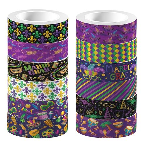 Adirasenotek 12 Rolls Washi Tape Mardi Gras Decorative Tape Vintage Decorative Masking Tapes Purple Green Gold Style for DIY Art Craft Gift Wrapping Scrapbook Journal Planners in Saudi Arabia