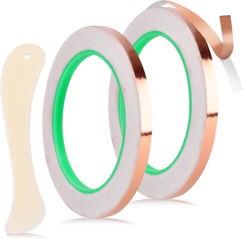 2pcs Copper Foil Tape Kit for Stained Glass, 1/4"x65.6 Feet Double-Sided Adhesive Conductive Tape with Plastic Scraper Supplies for EMI Shielding Electrical Repair Guitar Muffling in Saudi Arabia