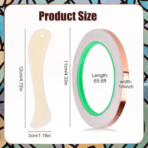 2pcs Copper Foil Tape Kit for Stained Glass, 1/4"x65.6 Feet Double-Sided Adhesive Conductive Tape with Plastic Scraper Supplies for EMI Shielding Electrical Repair Guitar Muffling in Saudi Arabia