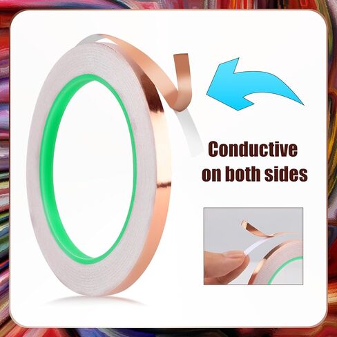2pcs Copper Foil Tape Kit for Stained Glass, 1/4"x65.6 Feet Double-Sided Adhesive Conductive Tape with Plastic Scraper Supplies for EMI Shielding Electrical Repair Guitar Muffling in Saudi Arabia