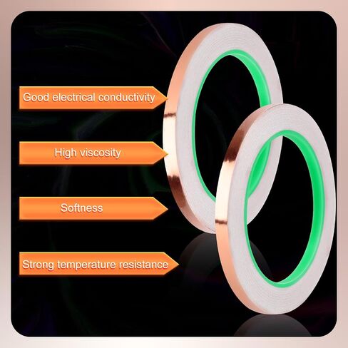 2pcs Copper Foil Tape Kit for Stained Glass, 1/4"x65.6 Feet Double-Sided Adhesive Conductive Tape with Plastic Scraper Supplies for EMI Shielding Electrical Repair Guitar Muffling in Saudi Arabia