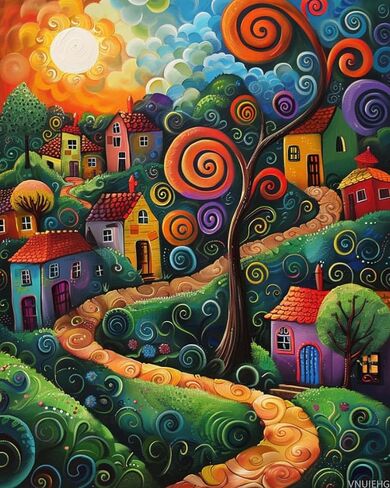 VNUIEHG Colorful Village Paint by Numbers Kit for Adults, Modern Aesthetic Paint by Number on Canvas, Abstract Art Digital Oil Painting Kits Suitable for Home Wall Decoration Gift 20"x16" in Saudi Arabia