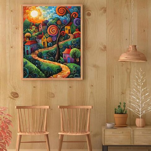 VNUIEHG Colorful Village Paint by Numbers Kit for Adults, Modern Aesthetic Paint by Number on Canvas, Abstract Art Digital Oil Painting Kits Suitable for Home Wall Decoration Gift 20"x16" in Saudi Arabia