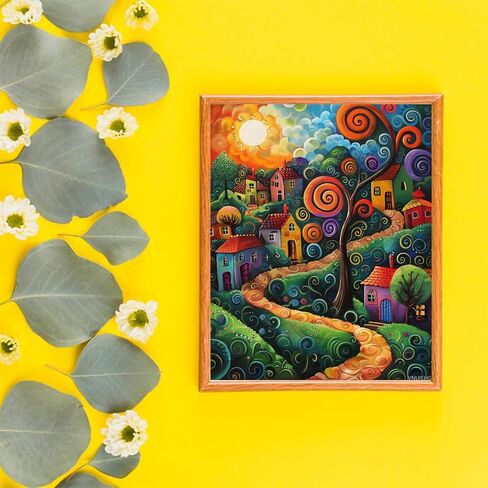 VNUIEHG Colorful Village Paint by Numbers Kit for Adults, Modern Aesthetic Paint by Number on Canvas, Abstract Art Digital Oil Painting Kits Suitable for Home Wall Decoration Gift 20"x16" in Saudi Arabia