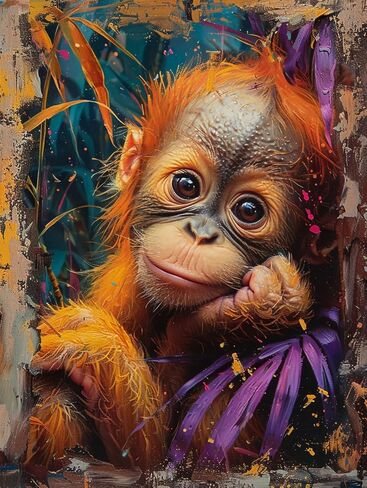 مجموعات الفن الماسي للبالغين الطفل Orangutan (2) 5D DIY جولة حجر الراين جوهرة الفن الحرف لوحات لديكور جدار المنزل 11.7 × 15.8 بوصة / 30 × 40 سم in Saudi Arabia