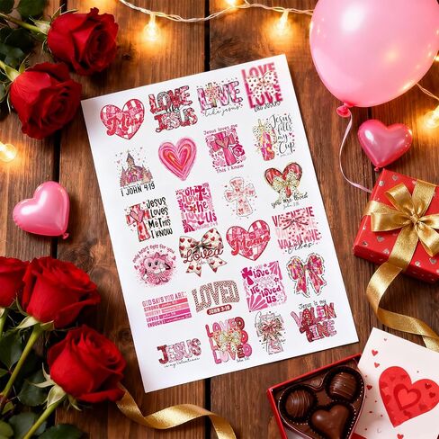 Christian Valentine UV DTF Stickers - 30 Sheets Jesus is My Valentine UV DTF Cup Wraps for 16 oz Glass Water Bottle, Pink Heart Bow Religion Transfer Sticker DIY Tumbler Journal Decor Gift for Mama in Saudi Arabia