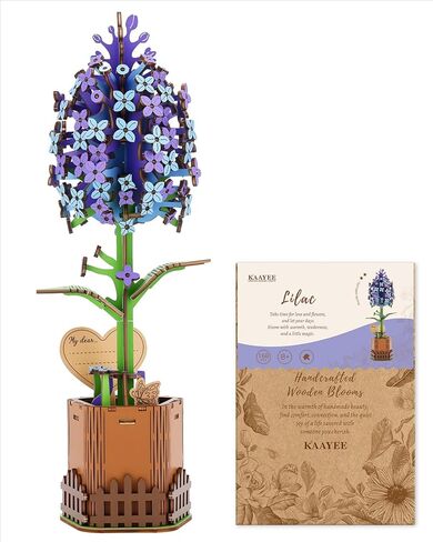 ألغاز خشبية ثلاثية الأبعاد من Kaayee للبالغين - أرجواني، مجموعة نماذج زهور خشبية مصنوعة يدويًا للبناء، عيد الأم/مجموعة نباتية/أفكار هدايا إبداعية مثالية/التدفئة المنزلية (168 قطعة) in Kuwait