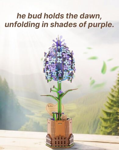 ألغاز خشبية ثلاثية الأبعاد من Kaayee للبالغين - أرجواني، مجموعة نماذج زهور خشبية مصنوعة يدويًا للبناء، عيد الأم/مجموعة نباتية/أفكار هدايا إبداعية مثالية/التدفئة المنزلية (168 قطعة) in Kuwait