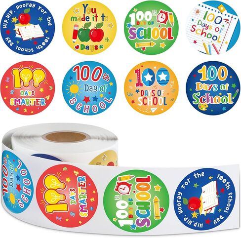 Sumind 204 Pcs 100 Days of School Teacher Reward Stickers Colorful Roll Ribbon Badge Sticker 100 Days Smarter Hooray 100th Motivational Tags for Kids Kindergarten School Party Decoration in Saudi Arabia