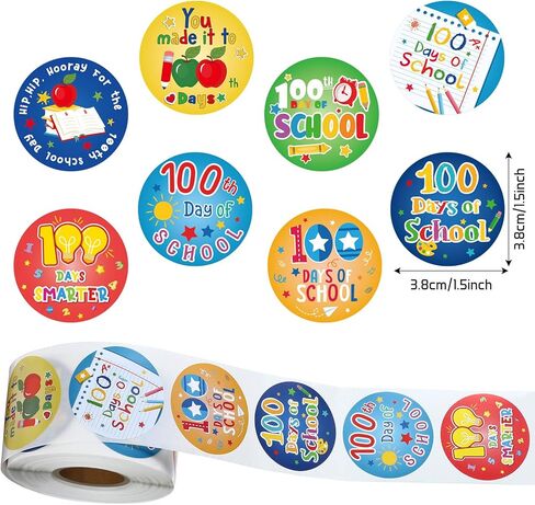 Sumind 204 Pcs 100 Days of School Teacher Reward Stickers Colorful Roll Ribbon Badge Sticker 100 Days Smarter Hooray 100th Motivational Tags for Kids Kindergarten School Party Decoration in Saudi Arabia