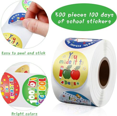 Sumind 204 Pcs 100 Days of School Teacher Reward Stickers Colorful Roll Ribbon Badge Sticker 100 Days Smarter Hooray 100th Motivational Tags for Kids Kindergarten School Party Decoration in Saudi Arabia