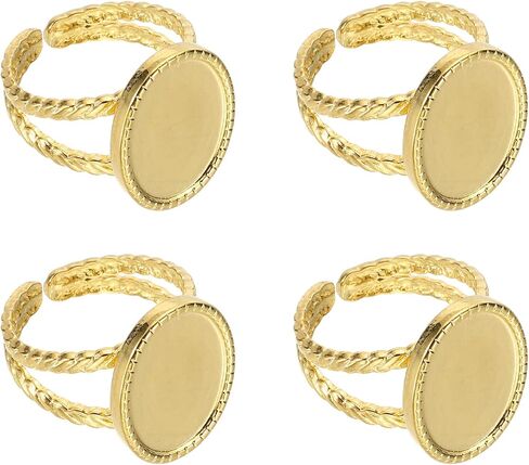 MECCANIXITY 4Pcs Stainless Steel Ring Base Blank, 16x12mm Adjustable Pad Cabochon Ring Blank Base Flat Bezel Tray for Jewelry Making Finding DIY, Gold/Silver in Saudi Arabia