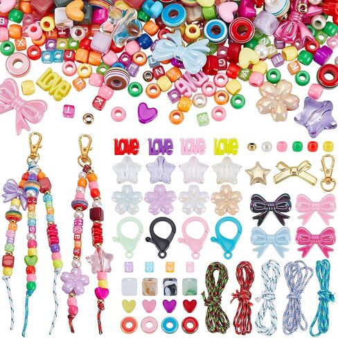 1 Box 647Pcs Beads Keychain Making Kit DIY Beaded Keychain Kit Acrylic Colorful Letter Star Bow Love Key Chain Bag Charm Jewelry Making Beads for DIY Crafts Supplies Party Favor Gifts Adults in Saudi Arabia