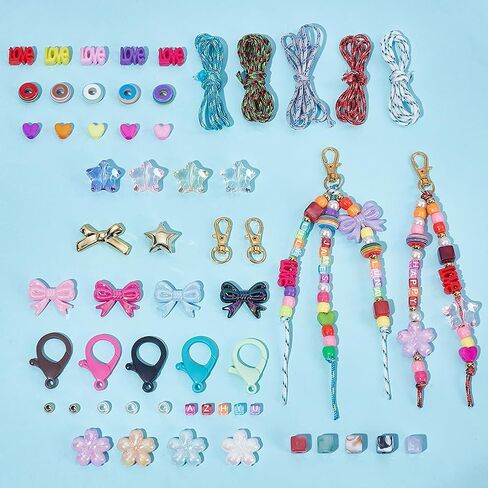 1 Box 647Pcs Beads Keychain Making Kit DIY Beaded Keychain Kit Acrylic Colorful Letter Star Bow Love Key Chain Bag Charm Jewelry Making Beads for DIY Crafts Supplies Party Favor Gifts Adults in Saudi Arabia