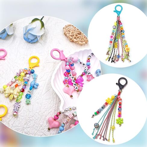 1 Box 647Pcs Beads Keychain Making Kit DIY Beaded Keychain Kit Acrylic Colorful Letter Star Bow Love Key Chain Bag Charm Jewelry Making Beads for DIY Crafts Supplies Party Favor Gifts Adults in Saudi Arabia