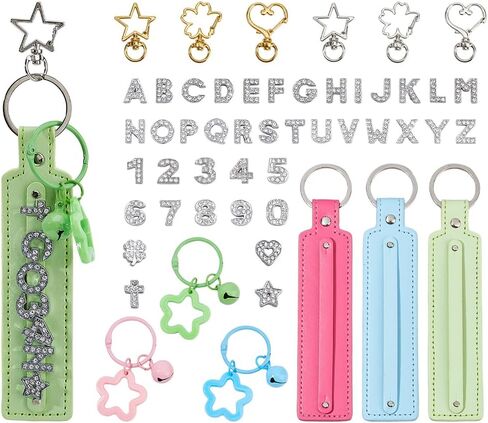 SUPERFINDINGS DIY Keychain Making Kit Key Chain Supplies Including 18pcs Alloy Swivel Clasps & 44pcs Slide Charms 3pcs PU Leather Pendant Keychains 3pcs Acrylic Pendant for DIY Crafts in Saudi Arabia