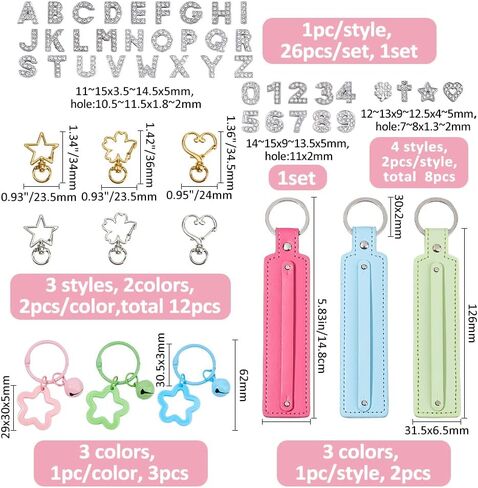 SUPERFINDINGS DIY Keychain Making Kit Key Chain Supplies Including 18pcs Alloy Swivel Clasps & 44pcs Slide Charms 3pcs PU Leather Pendant Keychains 3pcs Acrylic Pendant for DIY Crafts in Saudi Arabia