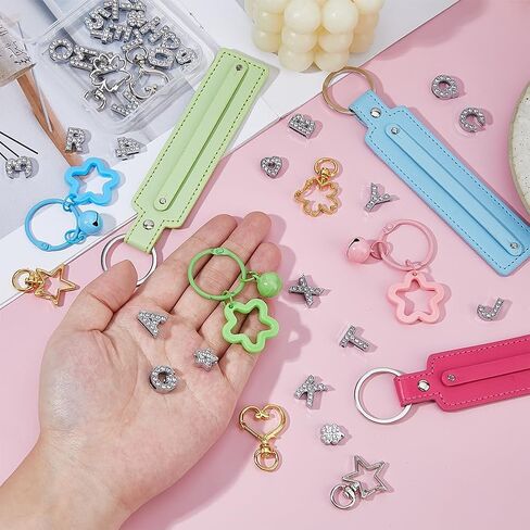 SUPERFINDINGS DIY Keychain Making Kit Key Chain Supplies Including 18pcs Alloy Swivel Clasps & 44pcs Slide Charms 3pcs PU Leather Pendant Keychains 3pcs Acrylic Pendant for DIY Crafts in Saudi Arabia
