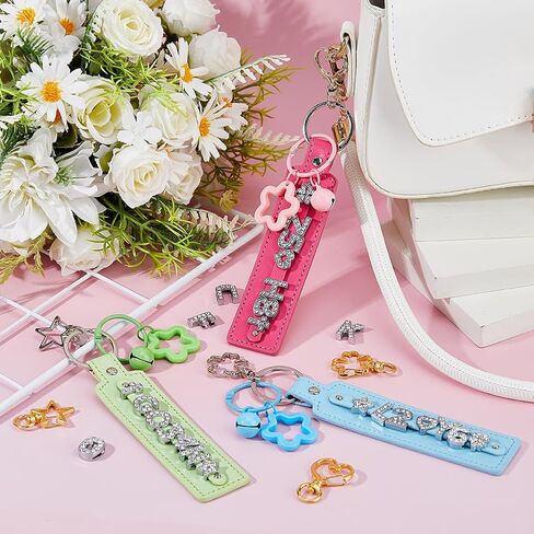 SUPERFINDINGS DIY Keychain Making Kit Key Chain Supplies Including 18pcs Alloy Swivel Clasps & 44pcs Slide Charms 3pcs PU Leather Pendant Keychains 3pcs Acrylic Pendant for DIY Crafts in Saudi Arabia