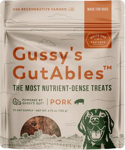 GUSSY'S GUT GutAbles - لحم الخنزير من مراعي البلوط الأبيض الحائز على جوائز وعلاج البريبايوتك المخمر لأمعاء الكلاب وصحة الجهاز الهضمي - مكونات من الدرجة البشرية - مرحلة فرحة Gussy in Kuwait