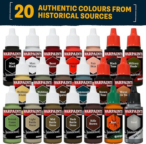 تاريخ رسام الجيش: مجموعة الطلاء البريطانية للحرب العالمية الثانية، 20 × 18 مل متعصب Warpaints: 14 أكريليك، 4 غسلات، 1 تأثير و1 طلاء معدني مصغر للقوات المسلحة البريطانية in Saudi Arabia