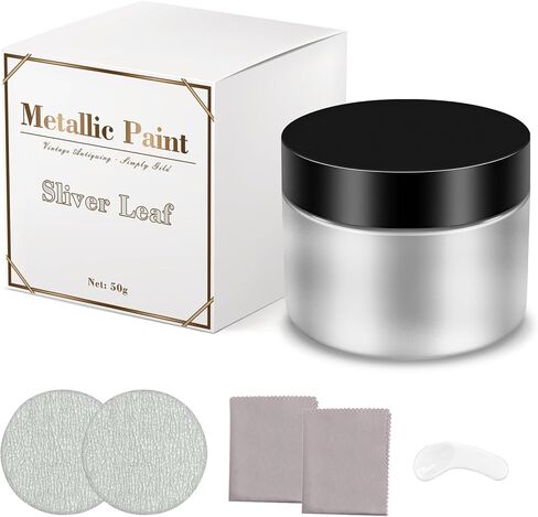 Antique Metallic Acrylic Paint for craft: Sliver Leaf Paint for Metal Handicrafts Accessories Surfaces Include Gilding Set Suitable for Handcraft Art Lovers in Saudi Arabia