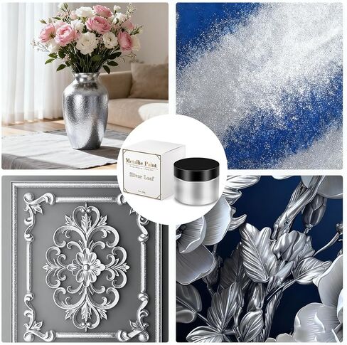 Antique Metallic Acrylic Paint for craft: Sliver Leaf Paint for Metal Handicrafts Accessories Surfaces Include Gilding Set Suitable for Handcraft Art Lovers in Saudi Arabia